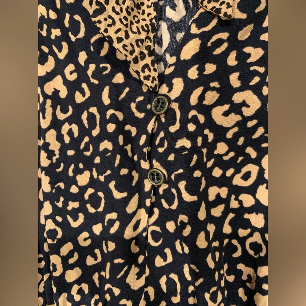 ZARA Leopard Print Festival Boho Date Night Long Sleeve Dress Tan Black Size M - Picture 8 of 8